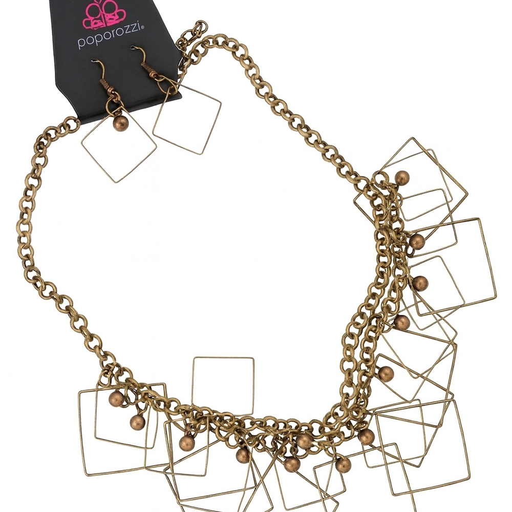 Paparazzi Chic Gold Square Necklace Set
